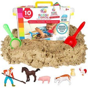 Be Amazing! Toys Sense & Grow Sensory Sand Bin with 6 Farm Animal